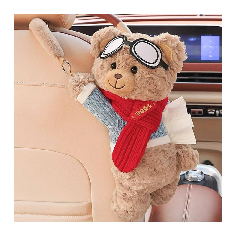 Car Tissue Holder, 2in1 Cute plush Bear Tissue Holder and Trash Can, car interior Paper Storage Container and small garbage can, Decorative Paper Holders for Home, car Decorations (style2) - Image 1